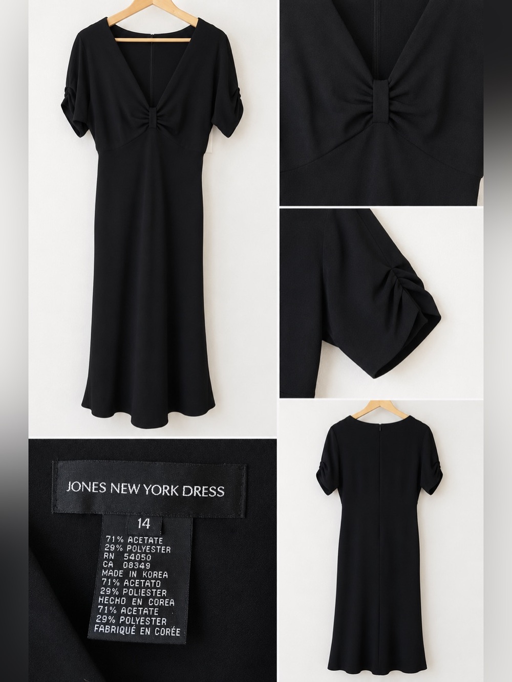 Jones New York Black V-Neck Midi Dress with Twist Front